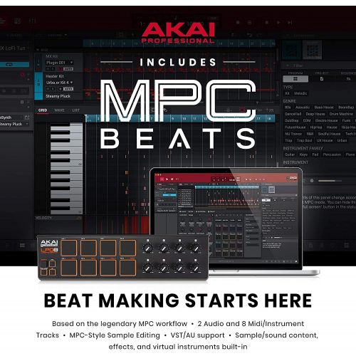  [아마존베스트]AKAI Professional LPD8 | Portable USB-powered MIDI Controller with 8 Velocity-Sensitive Drum Pads for Laptops (Mac & PC), Editing Software included