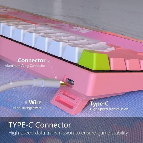  AkkoXDucky BOYI 60% Mechanical Gaming Keyboard,BOYI 61 Mini RGB Cherry MX Switch PBT Keycap RGB Mechanical Gaming Keyboard (Pink Color, Cherry Red Switch)