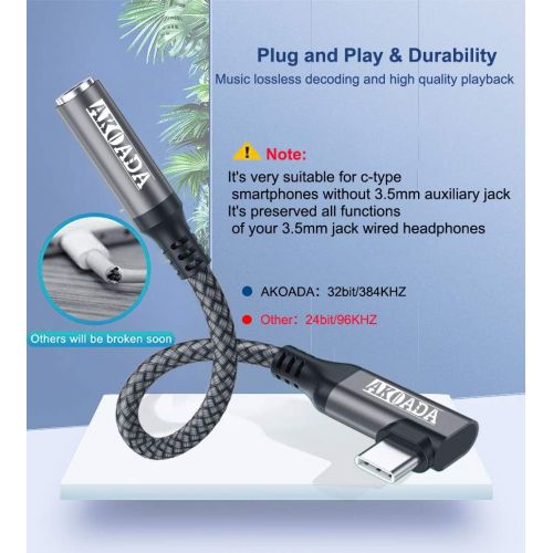  [아마존베스트]USB C to 3.5 mm Headphone Jack Adapter, AkoaDa Angle USB C to 3.5 mm Aux to Audio Converter Nylon Braided Compatible with Note S10 S9 Plus iPad Pro 2020 2018 Huawei and Other Devic