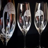 Akoko Art Handengraved Crystal Glass Hand Engraved Pair of Champagne Flutes Flamingoes, Engraved Birds, Crystal glass, Etched Flamingoes, HandEngraved Crystal flutes wedding, Bridal shower, Housewarming Gift