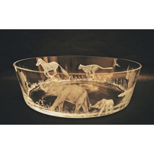  Akoko Art Handengraved Crystal Glass Hand Engraved CenterPiece Bowl Lion, Cheetah, Zebra, Rhino Elephants. Functional Art, Engraved Bowls, Wedding Gift Personalized, Home Decor Gifts