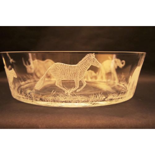  Akoko Art Handengraved Crystal Glass Hand Engraved CenterPiece Bowl Lion, Cheetah, Zebra, Rhino Elephants. Functional Art, Engraved Bowls, Wedding Gift Personalized, Home Decor Gifts