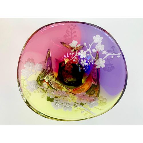  Akoko Art Handengraved Crystal Glass Hand Engraved Cherry Blossom Bowl, Engraved Bowl, Centerpiece Bowl, Cherry Blossom Bowl, House Warming gifts