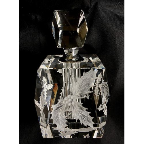  Akoko Art Handengraved Crystal Glass Hand Engraved Perfume Bottle with Holly, Bathroom Decor, Vanity, Perfume Collector, Holiday gifts, Engraved Perfume Bottle