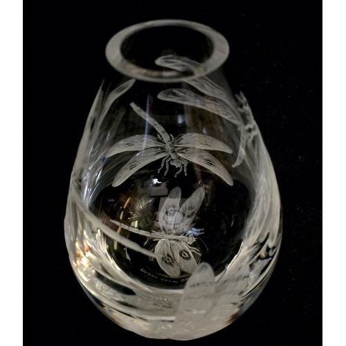  Akoko Art Handengraved Crystal Glass Hand Engraved crystal mini bud vase dragonflies, hand engraved, hand carved, house warming, Hand etched dragonflies, House Warming Gifts,