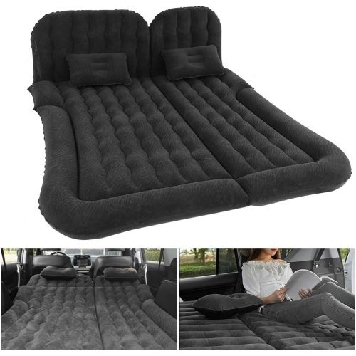  Akozon Car Mattress 2?in?1 Multifunction Inflatable Travel Mattress PVC Flocking Soft Sleeping Rest Cushion Car SUV for Home Outdoor Camping Self Driving Tours(Black)