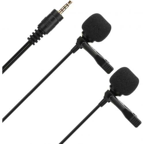 Akozon Lavalier Microphone Plastic 6m Double Head Portable Collar Clip-on Microphone Live Interview Mic for DJI OSMO Pocket Phone DSLR Mirrorless Camera
