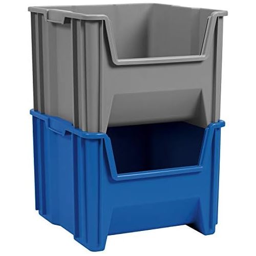  [아마존베스트]Akro-Mils 13018 Stack-N-Store Heavy Duty Stackable Open Front Plastic Storage Container Bin, (17-1/2-Inch x 16-1/2-Inch x 12-1/2-Inch), Blue, (2-Pack)