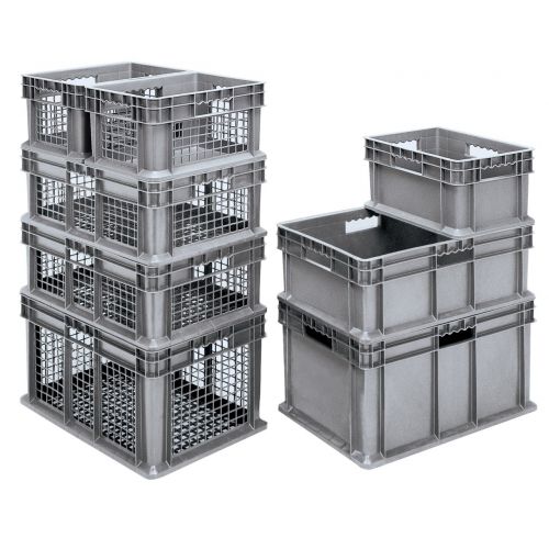  Akro-Mils 37676 Straight Wall Container Tote with Mesh Sides and Solid Base, 24-Inch by 16-Inch by 16-Inch, Case of 2, Grey