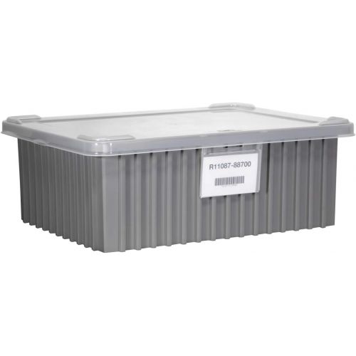  Akro-Mils 33228 Akro-Grid Slotted Divider Plastic Tote Box, 22-38-Inch Length by 17-38-Inch Width by 8-Inch Height, Case of 3, Grey