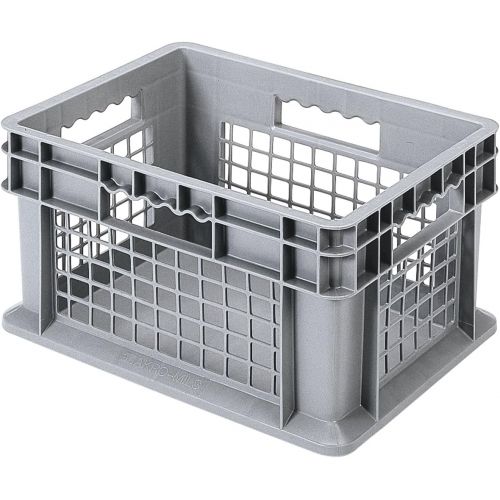 Akro-Mils 37208 16-Inch by 12-Inch by 8-Inch Straight Wall Container Tote with Mesh Sides and Mesh Base, Case of 12, Grey
