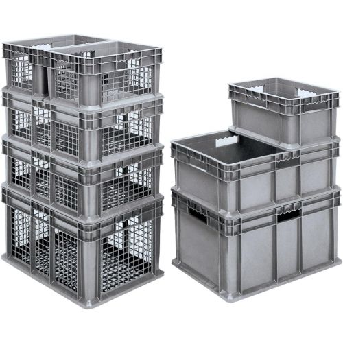  Akro-Mils 37208 16-Inch by 12-Inch by 8-Inch Straight Wall Container Tote with Mesh Sides and Mesh Base, Case of 12, Grey