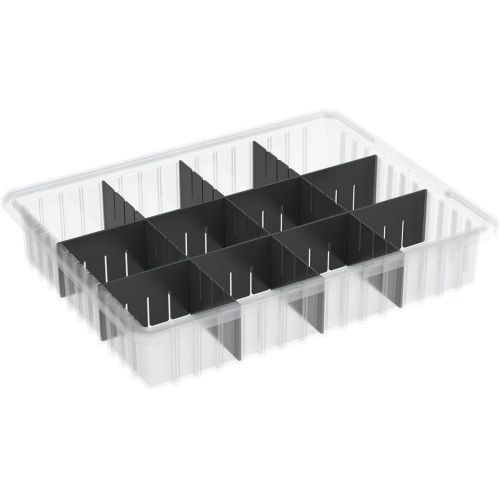  Akro-Mils 33164 16-12-Inch L by 10-78-Inch W by 4-Inch H Akro-Grid Slotted Divider Plastic Tote Box, Clear, 12-Pack