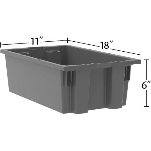  Akro-Mils 35180 Nest and Stack Plastic Storage and Distribution Tote, 18-Inch L by 11-Inch W by 6-Inch H, Grey, Case of 6