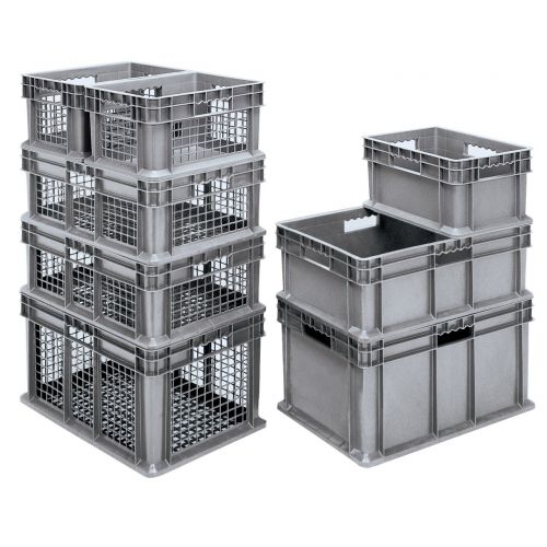  Akro-Mils 37688 24-Inch by 16-Inch by 8-Inch Straight Wall Container Tote with Solid Sides and Solid Base, Case of 4, Grey