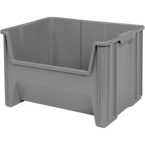  Akro-Mils 13017 Stak-N-Store Stacking Hopper Front Plastic Storage Bin, Grey, Case of 3