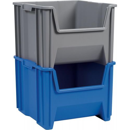  Akro-Mils 13017 Stak-N-Store Stacking Hopper Front Plastic Storage Bin, Grey, Case of 3