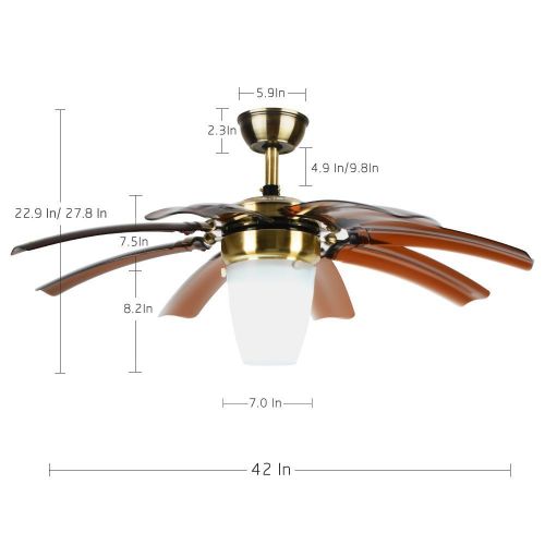  Akron Fire Akronfire Simple Modern Ceiling Fan Light for Decorate Bedroom Living Room Remote Control Silent Invisible Fans Chandelier with 1 Lamp Shade 8 Retractable Take Off Blades of 42 Inc