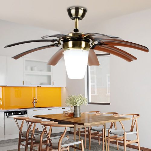  Akron Fire Akronfire Simple Modern Ceiling Fan Light for Decorate Bedroom Living Room Remote Control Silent Invisible Fans Chandelier with 1 Lamp Shade 8 Retractable Take Off Blades of 42 Inc