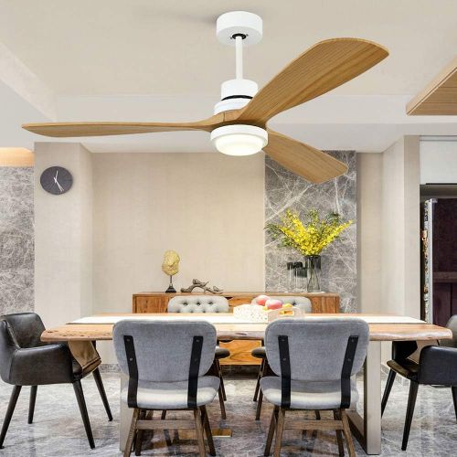  Akronfire Modern Ceiling Fan with Lights 3 Solid Wood Fan Blades and LED Light Kit, 52 Indoor Ceiling Fan with Remote Control, White Dimmable Chandelier Ceiling Fans