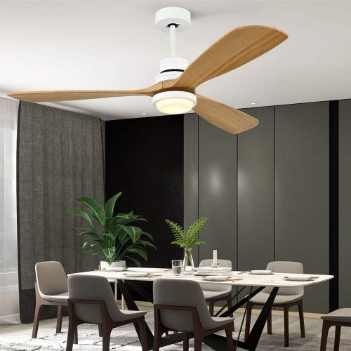  Akronfire Modern Ceiling Fan with Lights 3 Solid Wood Fan Blades and LED Light Kit, 52 Indoor Ceiling Fan with Remote Control, White Dimmable Chandelier Ceiling Fans