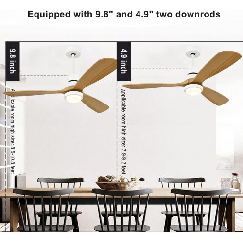 Akronfire Modern Ceiling Fan with Lights 3 Solid Wood Fan Blades and LED Light Kit, 52 Indoor Ceiling Fan with Remote Control, White Dimmable Chandelier Ceiling Fans