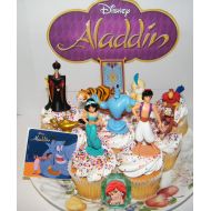 Aladdin Movie Deluxe Cake Toppers Cupcake Decorations 12 Set with 10 Figures, Aladdin Sticker and PrincessRing Featuring Fun Characters, Magic Lamp, Flying Carpet Etc!