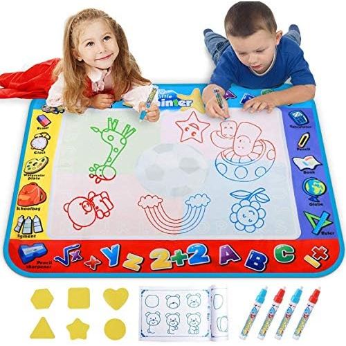  [아마존베스트]Alago Water Doodle Mat,Kids Toys Large Aqua Mat,Toddlers Painting Coloring Pad with 4 Colors,Gifts for Girls Boys Age 2 3 4 5+ Years Old,4 Pens,Drawing Molds and Booklet Included