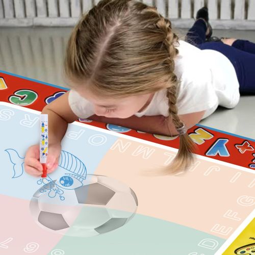  [아마존베스트]Alago Water Doodle Mat,Kids Toys Large Aqua Mat,Toddlers Painting Coloring Pad with 4 Colors,Gifts for Girls Boys Age 2 3 4 5+ Years Old,4 Pens,Drawing Molds and Booklet Included