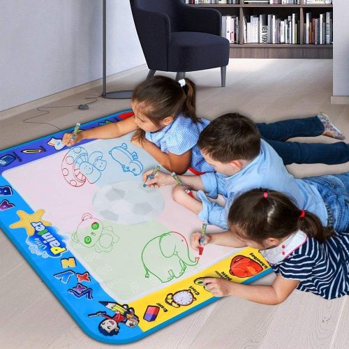  [아마존베스트]Alago Water Doodle Mat,Kids Toys Large Aqua Mat,Toddlers Painting Coloring Pad with 4 Colors,Gifts for Girls Boys Age 2 3 4 5+ Years Old,4 Pens,Drawing Molds and Booklet Included