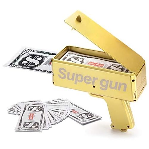  [아마존베스트]Alagoo Super Money Guns Paper Playing Spary Money Gun Make it Rain Toy Gun, Handheld Cash Gun Fake Bill Dispenser Money Shooter with 100 Pcs Play Money(Metallic Gold)