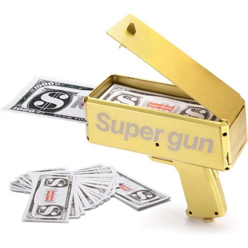  [아마존베스트]Alagoo Super Money Guns Paper Playing Spary Money Gun Make it Rain Toy Gun, Handheld Cash Gun Fake Bill Dispenser Money Shooter with 100 Pcs Play Money(Metallic Gold)