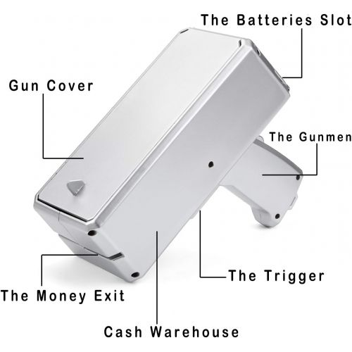  [아마존베스트]Alagoo Super Money Guns with Play Money Playing Spary Money Gun Make it Rain Toy Gun Cash Gun Prop Bill Dispenser Money Shooter for Party Supplies(Silvery)