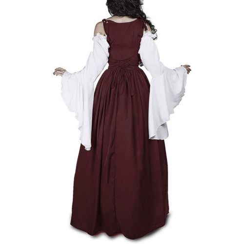  Alangbudu-Dresses Alangbudu Irish Renaissance Costume Womens Cold Shoulder Criss Cross Straps Medieval Over Dress and Chemise Boho Set