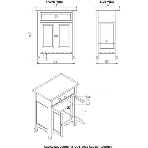  Alaterre ACCA23WA Rustic Cottage Accent Cabinet, White Antique