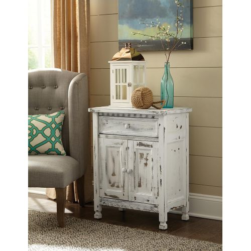  Alaterre ACCA23WA Rustic Cottage Accent Cabinet, White Antique