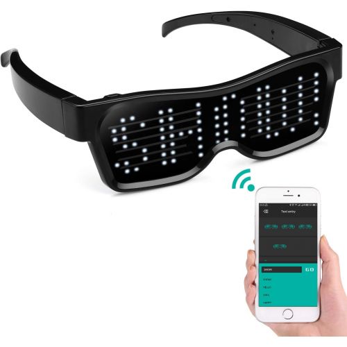  [아마존베스트]alavisxf xx LED Glasses, Bluetooth APP Connected LED Display Smart Glasses USB Rechargeable DIY Funky Eyeglasses for Party Club DJ Halloween Christmas(Text, Graffiti, Animation, Mu