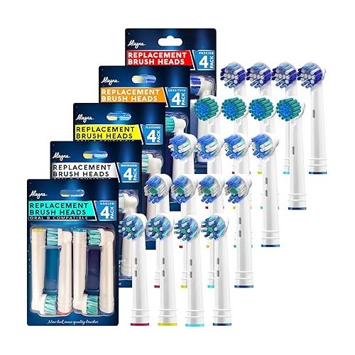  Replacement Brush Heads Compatible with Oral B Braun -20 Pack of 4 Sensitive, 4 Floss, 4 Precision, 4 Cross, 4 Polishing- Fits Oralb Electric Toothbrush 7000 Pro 1000 9600 Kids Action Etc.