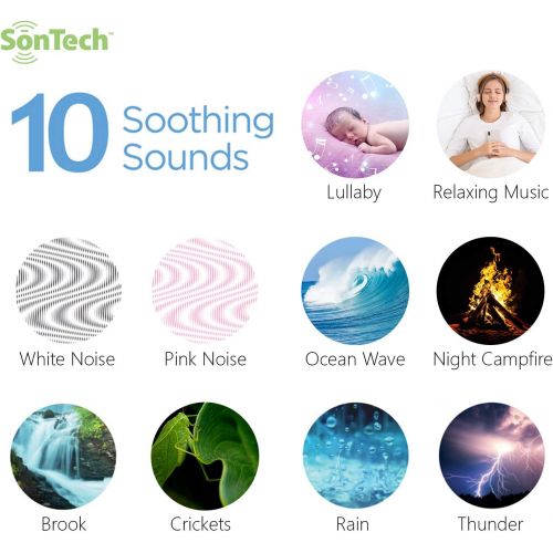  Alayna SonTech - White Noise Sound Machine - 10 Natural Soothing Sound Tracks Home, Office, Travel, Baby  Multiple Timer Settings - Battery or Adapter Charging Options