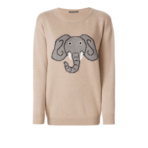  Alberta Ferretti Elephant intarsia beige crewneck