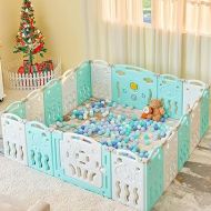 Albott Baby Playpen 18 Panels Safety Sturdy Kids Play Center Yard - Kids Activity Center for Indoor Outdoor Portable Play Yard with Gate for Baby (Blue+White)