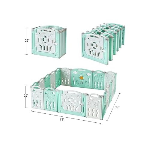  Albott Baby Fence Foldable Toddler Playpen Kids Safety Play Center Yard Baby Playpen, Adjustable Shape, Portable Design for Indoor Outdoor Use(18 Panels)