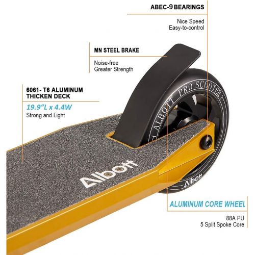  Albott Pro Scooters Trick Scooter - Freestyle 110mm Aluminium Core Wheels & ABEC-9 Stunt Scooters for Kids 8 Years and Up Entry Level Scooter for Beginner Boys Girls Teens Adults