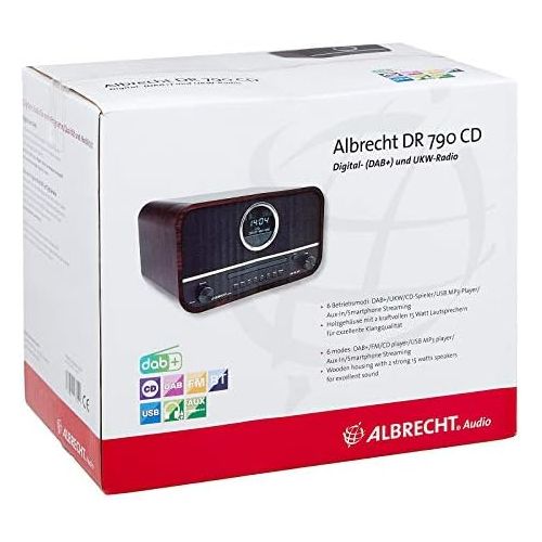  [아마존베스트]Albrecht DR790CD Digital Radio DAB+, 27790, Multifunctional Including CD Player and Bluetooth, Dark Brown Wooden Case