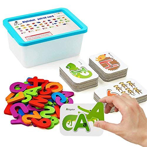  Alphabet and Number Flash Cards, ALeaf Preschool Learning Educational Montessori Toys, Double-Sided Stereo Puzzle Game , Girls Boys Age 3-8Years Old
