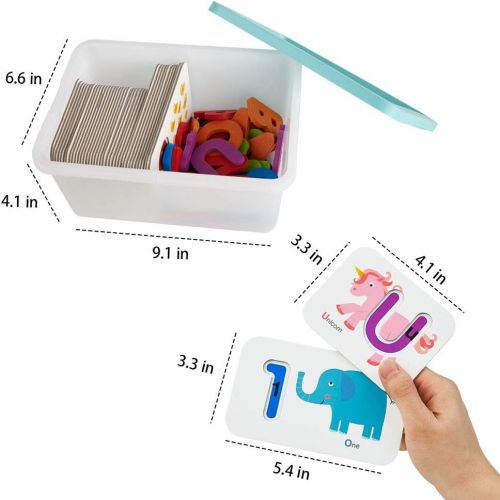  Alphabet and Number Flash Cards, ALeaf Preschool Learning Educational Montessori Toys, Double-Sided Stereo Puzzle Game , Girls Boys Age 3-8Years Old