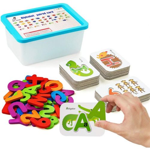  Alphabet and Number Flash Cards, ALeaf Preschool Learning Educational Montessori Toys, Double-Sided Stereo Puzzle Game , Girls Boys Age 3-8Years Old