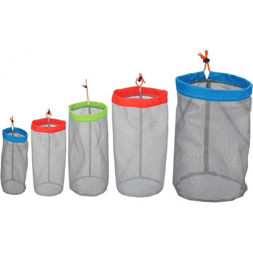  Small to XXLarge 5 Pcs Alemon Ultralight Nylon Mesh Bags Sleeping Bag Ditty Sacks Drawstring Storage Bag for Travelling Hiking, Set of 5