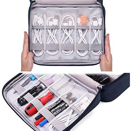  [아마존베스트]Alena Culian Electronic Organizer Travel Universal Cable Organizer Electronics Accessories Cases for Cable, Charger, Phone, USB, SD Card (1-Blue Dark)