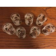 AlenesVintageFinds Vintage Set of Seven (7) Libby Silver Leaf Juice Glasses - Mid Century Glassware - 1960s